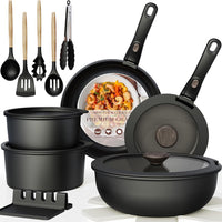 Astercook 21 Pcs Pots and Pans Set Non Stick, Ceramic Cookware Set Detachable Handle, RV Kitchen Cooking Set Removable Handles