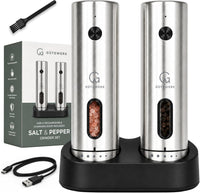 GÜTEWERK Electric Salt and Pepper Grinder Set, Rechargeable, Set of 2